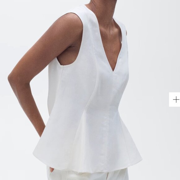 Mango Linen-Blend Peplum Top NWT M White - Picture 2 of 6